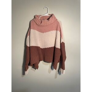Pol Color Blocked Chenille Turtleneck Oversized Slouchy Sweater Size Large‎